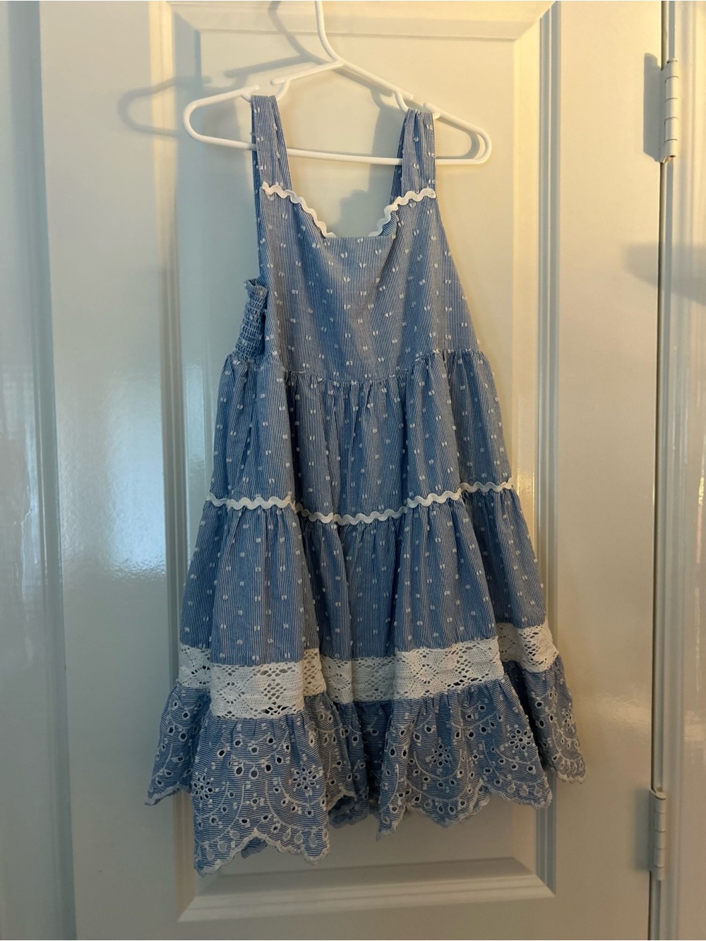 Shabby Chic Blue Eyelet Tiered Lace Dress for Girls